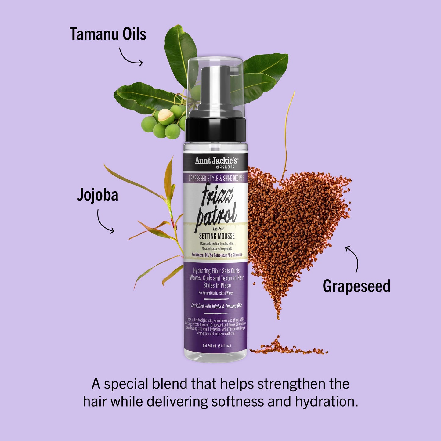 Aunt Jackie's Grapeseed Frizz Patrol Anti-Poof Setting Mousse - 244ml / 8.25oz