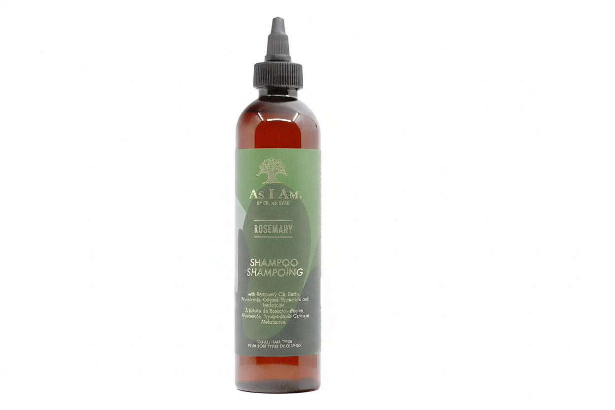 Shampoo bottle with green label on a white background